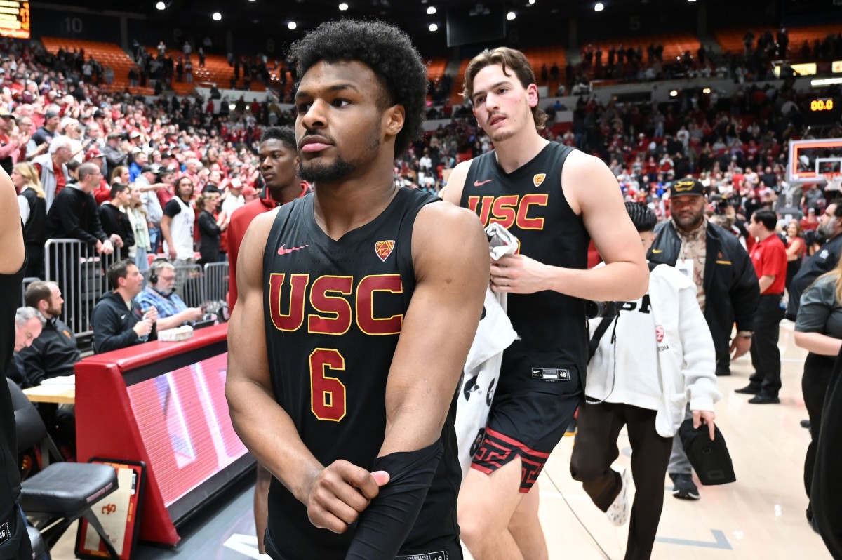 Bronny James following a USC matchup this season.